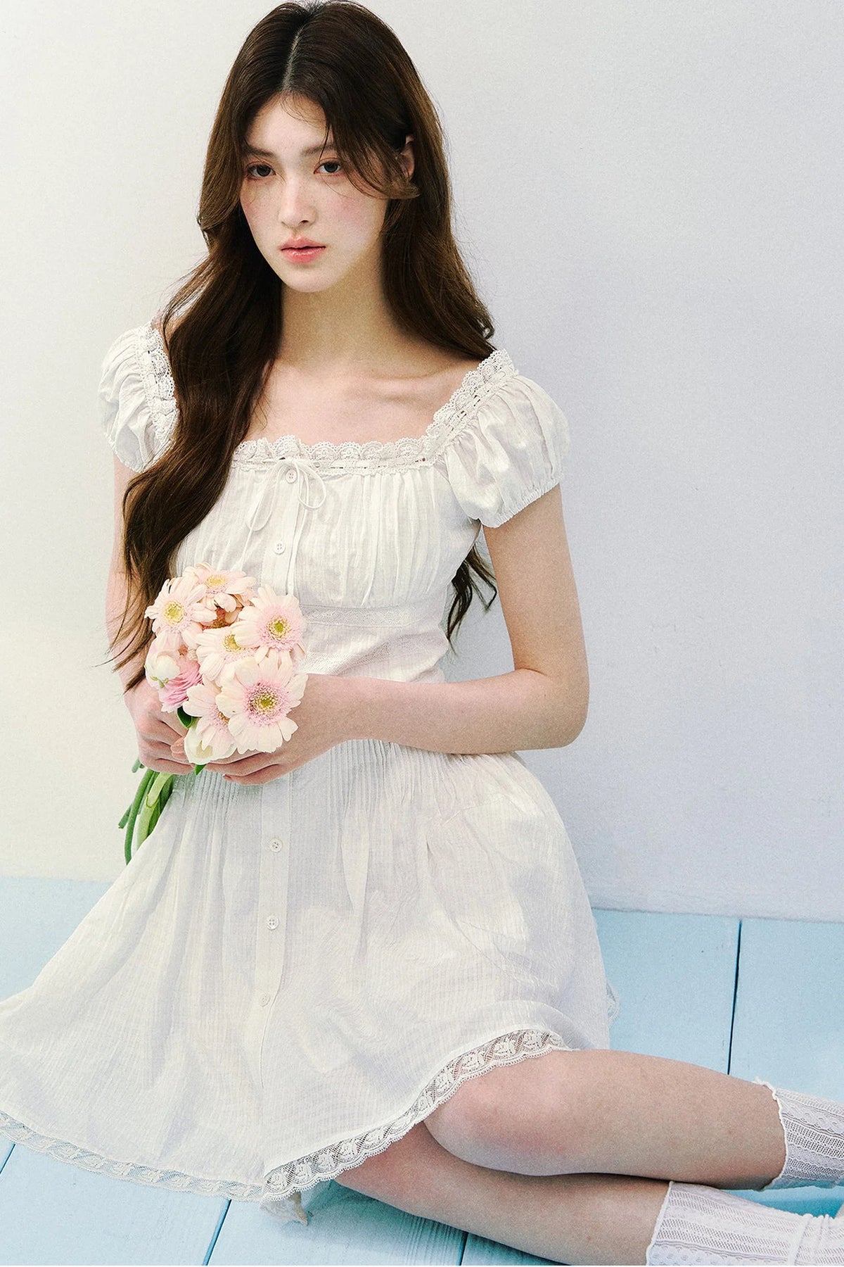 Pure White Square Neck Dress