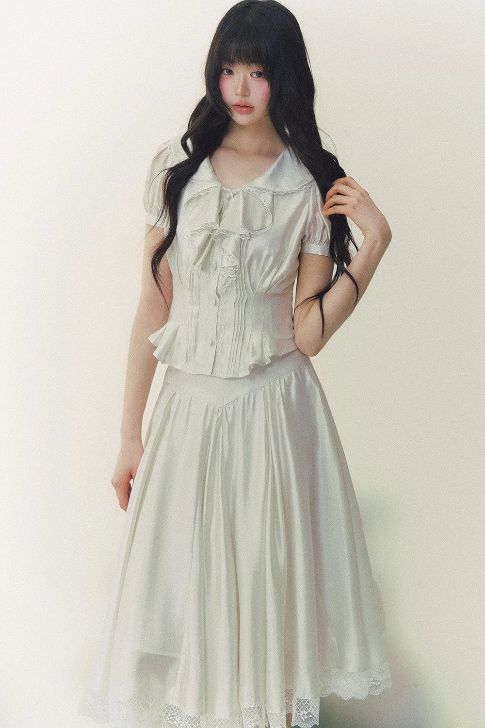 Pure White Tulip Shirt Skirt Set-Up