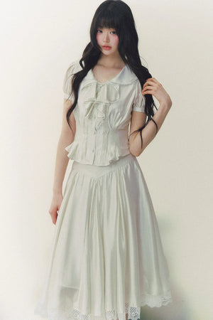 Pure White Tulip Shirt Skirt Set-Up