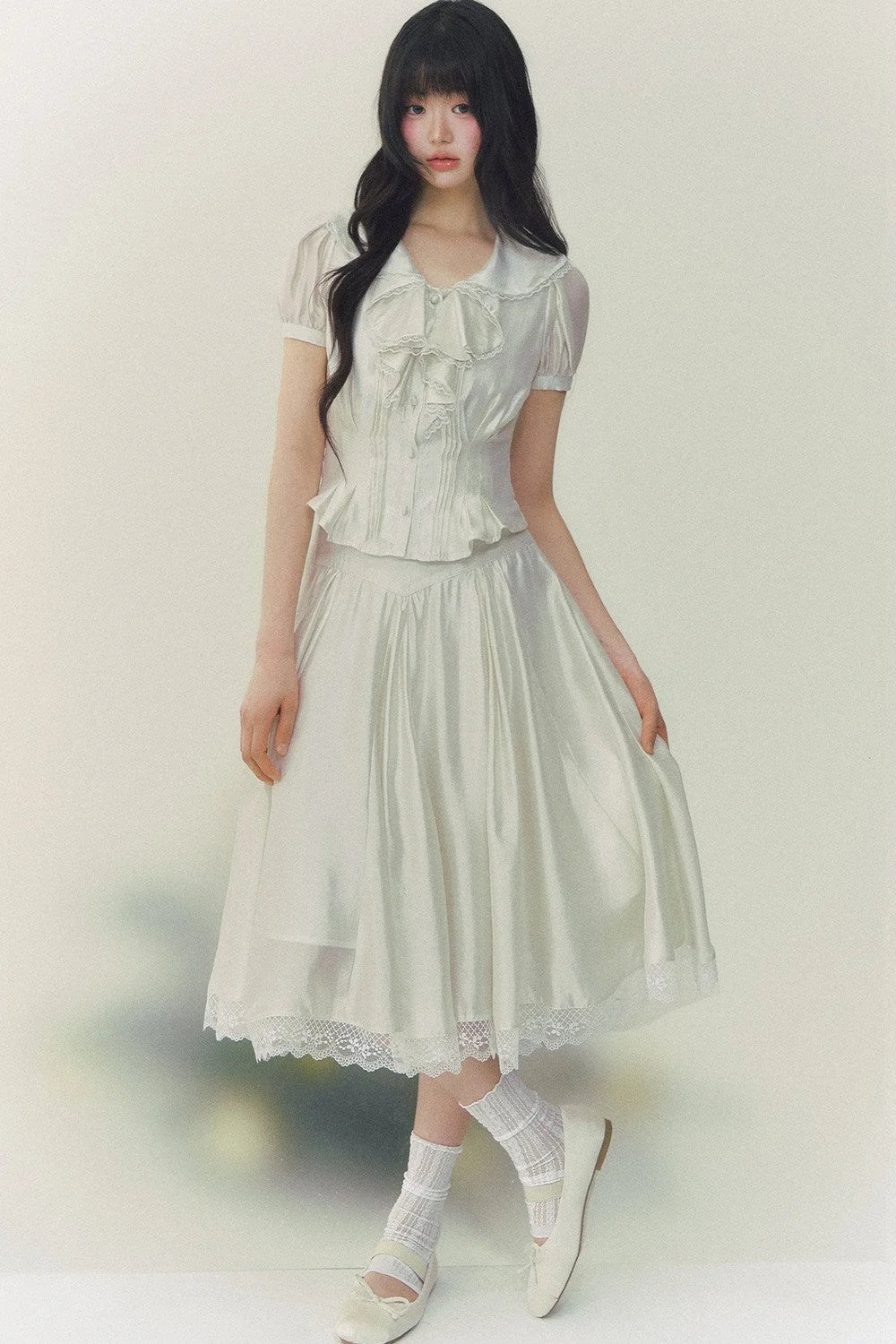 Pure White Tulip Shirt Skirt Set-Up
