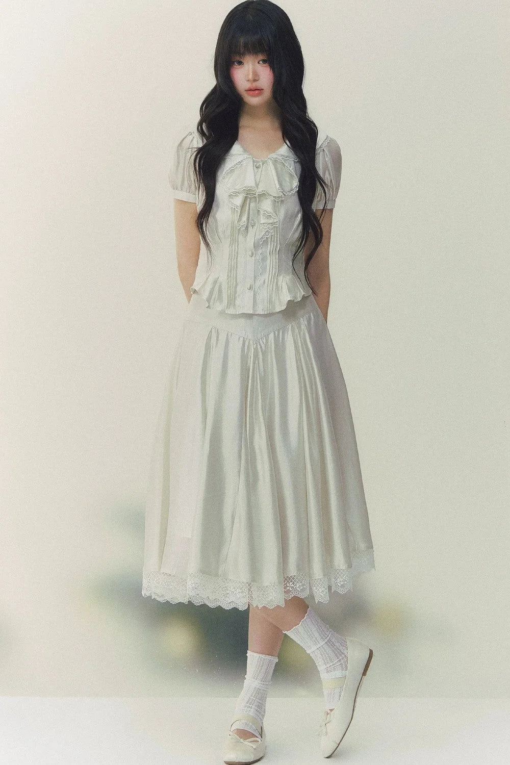 Pure White Tulip Shirt Skirt Set-Up