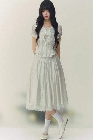 Pure White Tulip Shirt Skirt Set-Up