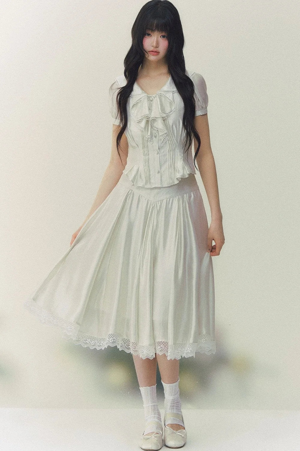 Pure White Tulip Shirt Skirt Set-Up