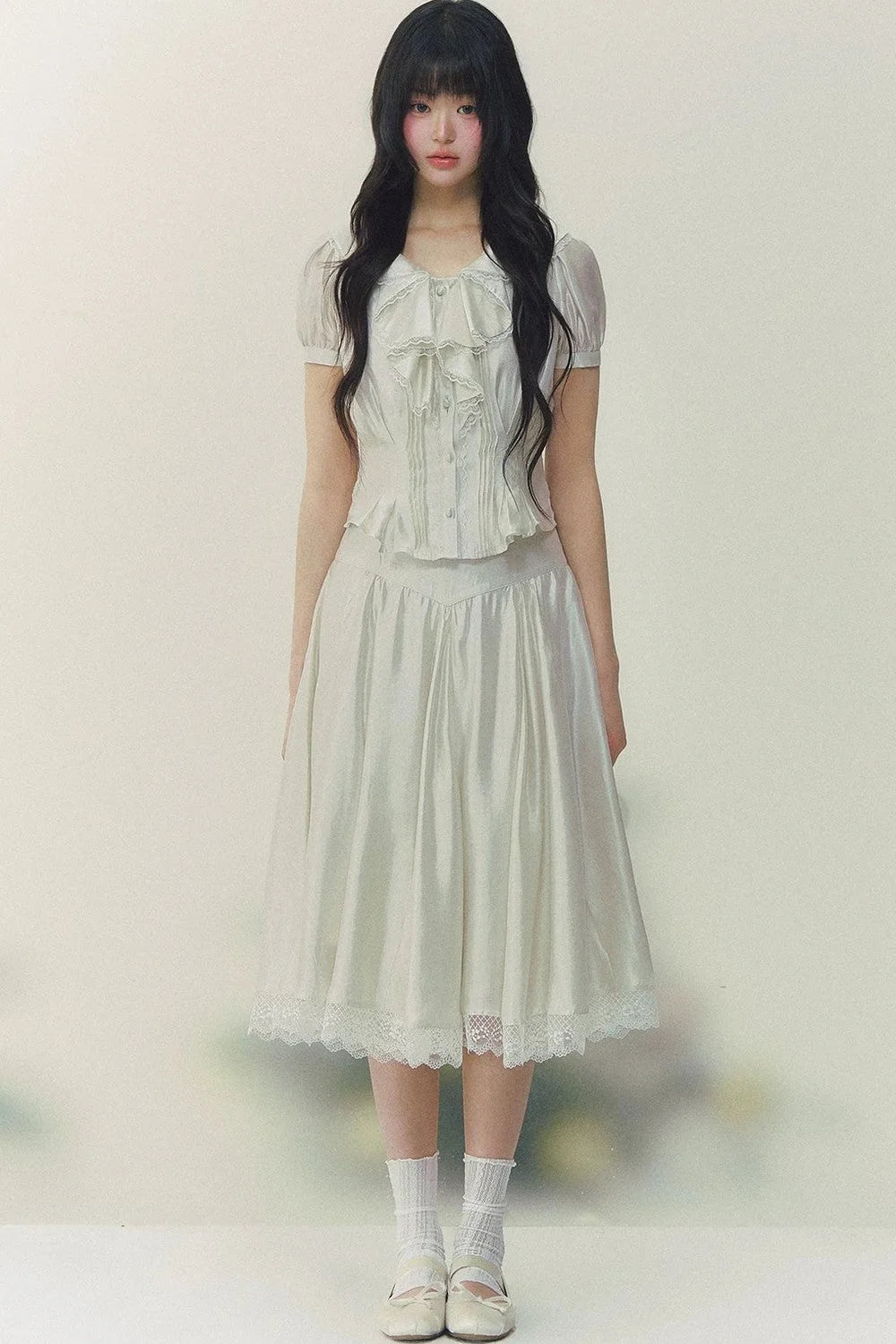 Pure White Tulip Shirt Skirt Set-Up