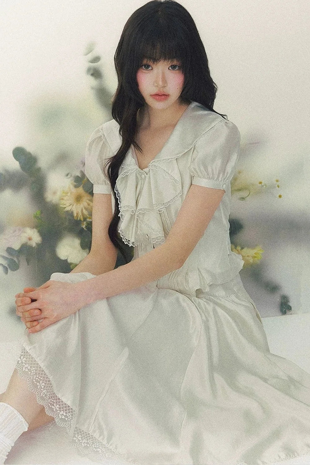 Pure White Tulip Shirt Skirt Set-Up