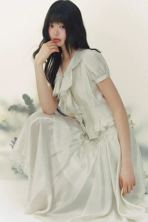Pure White Tulip Shirt Skirt Set-Up