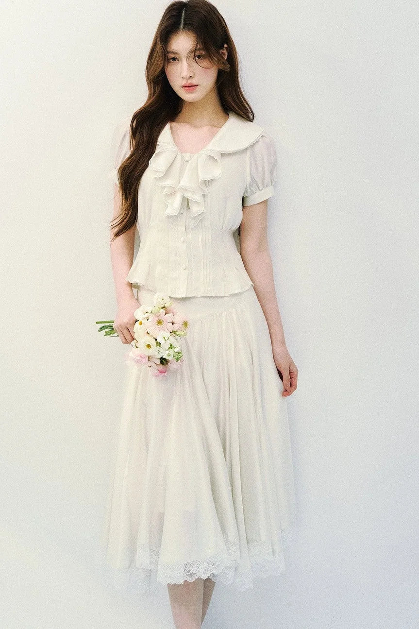 Pure White Tulip Shirt Skirt Set-Up