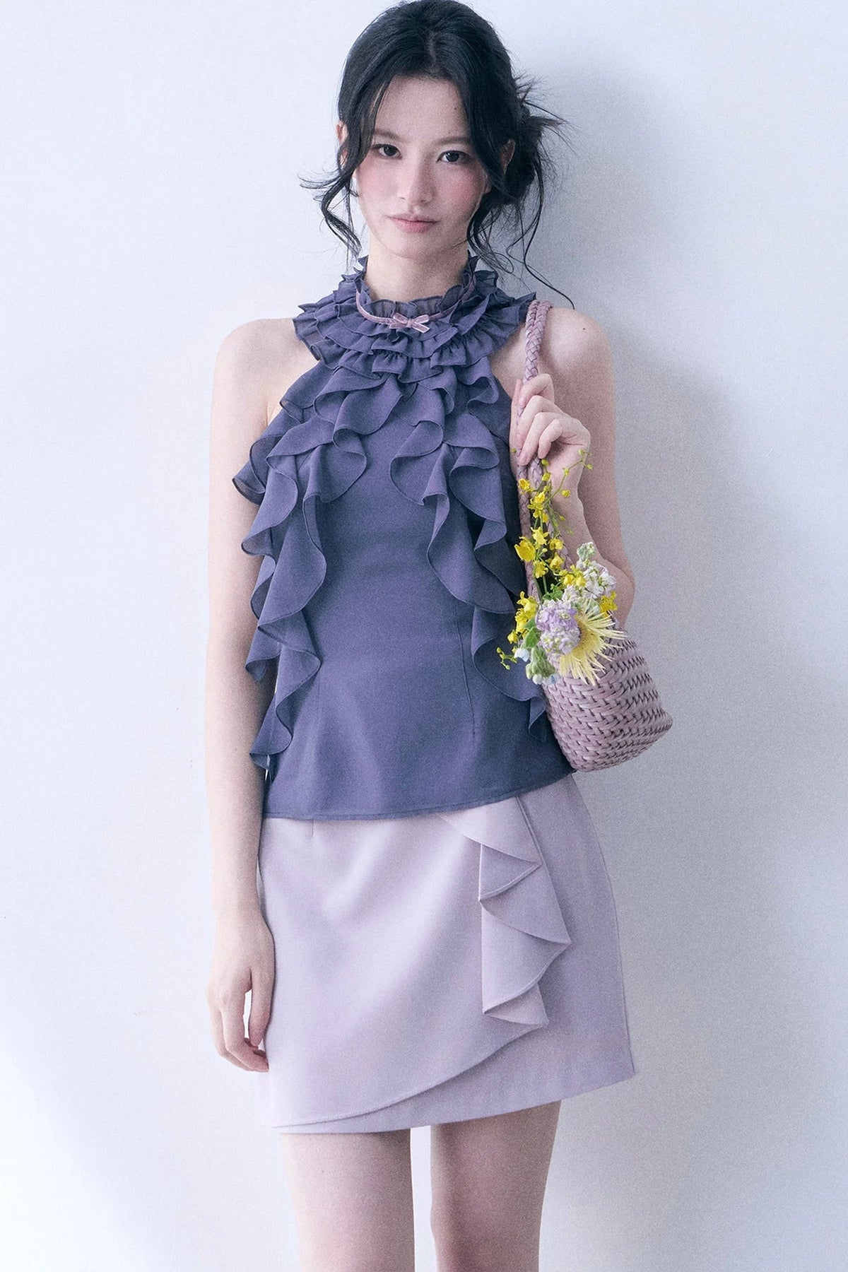 Purple Bow Ruffle Skirt