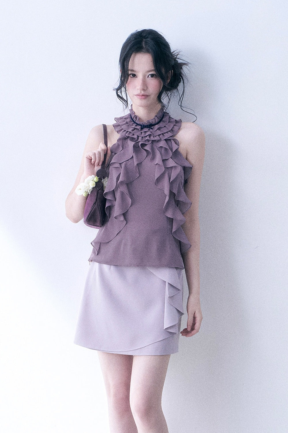 Purple Bow Ruffle Skirt