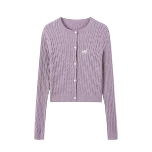 Purple Cardigan Plaid Skirt Set-Up