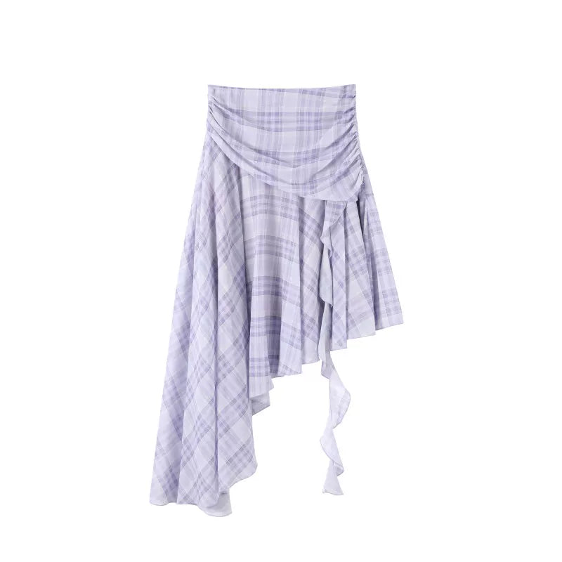 Purple Cardigan Plaid Skirt Set-Up