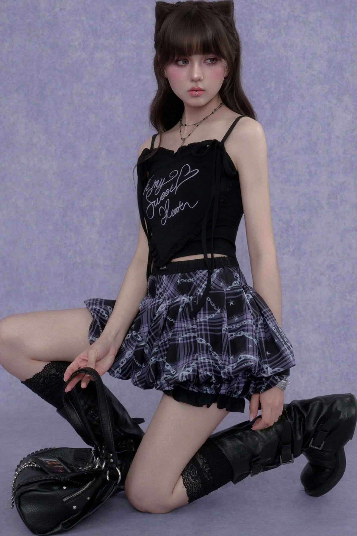 Purple Chain-Flower Bloomers Skirt
