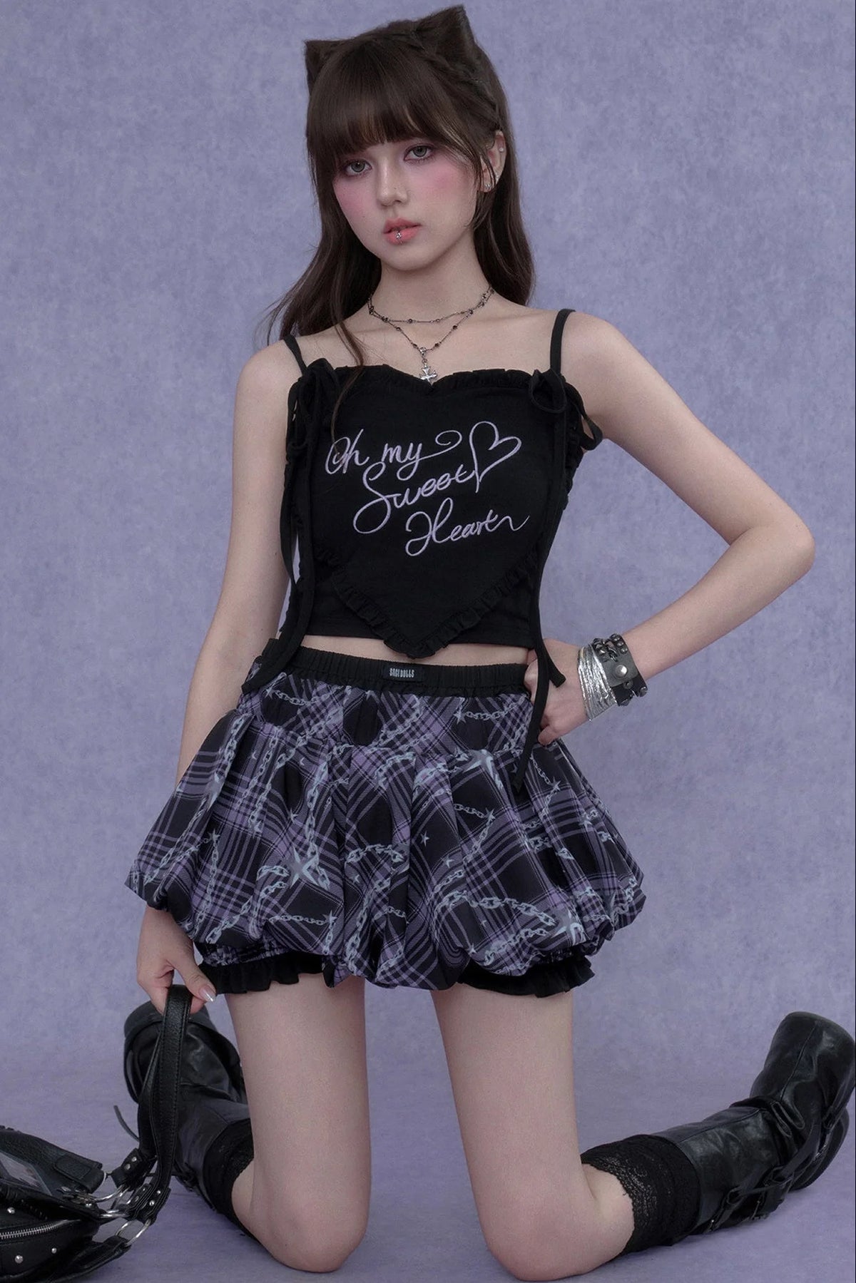Purple Chain-Flower Bloomers Skirt