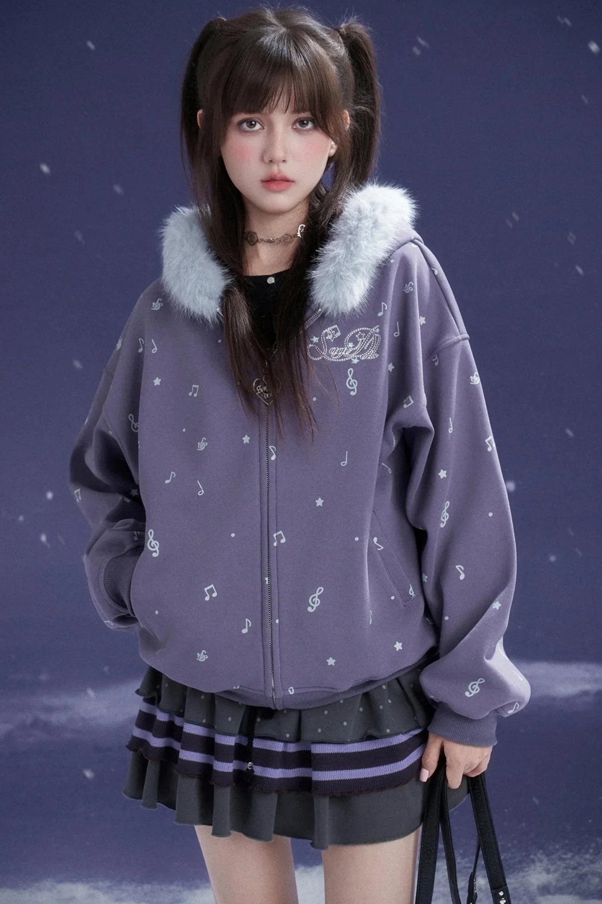 Purple Fleece Hooded Jacket