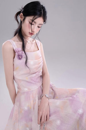 Purple Floral Sleeveless Dress