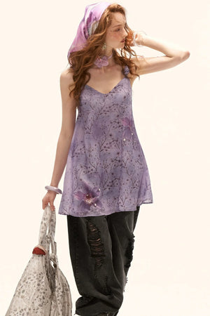 Purple Floral Suspender Dress