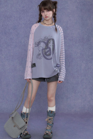 Purple Graffiti Print Raglan Blouse Set-Up