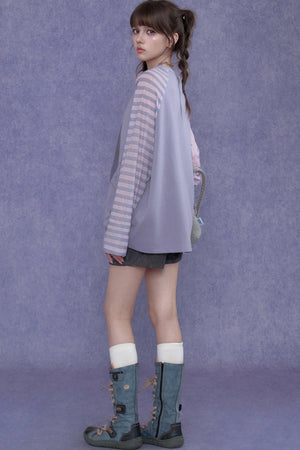 Purple Graffiti Print Raglan Blouse Set-Up