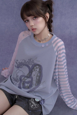 Purple Graffiti Print Raglan Blouse Set-Up