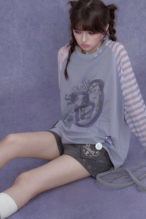 Purple Graffiti Print Raglan Blouse Set-Up