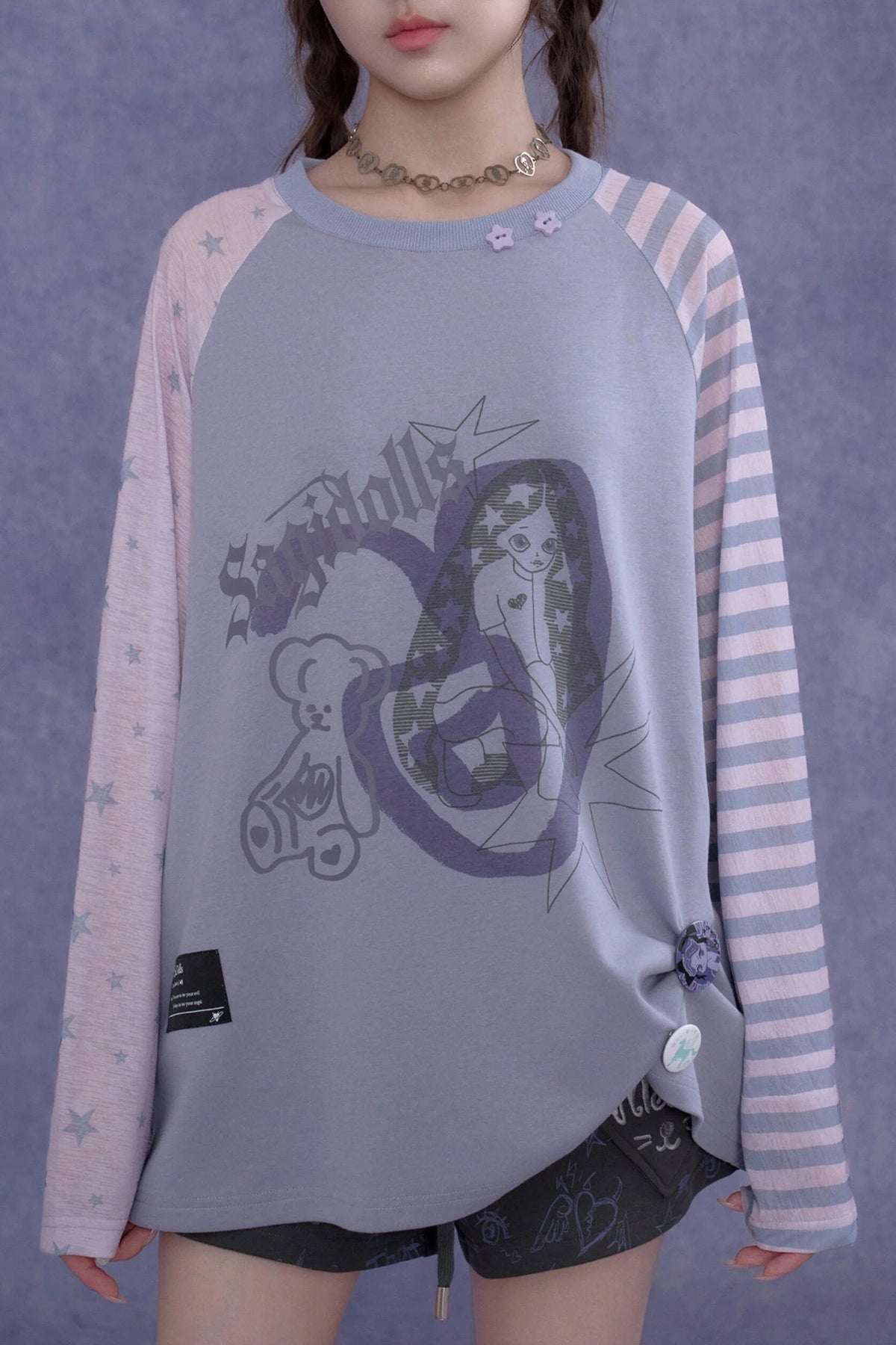 Purple Graffiti Print Raglan Blouse Set-Up