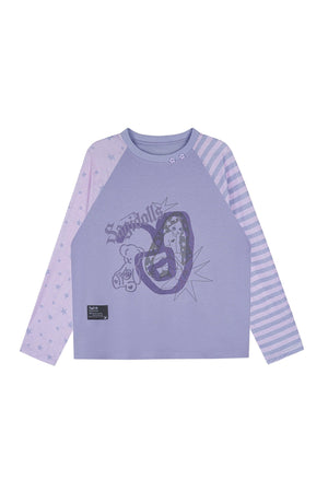Purple Graffiti Print Raglan Blouse Set-Up