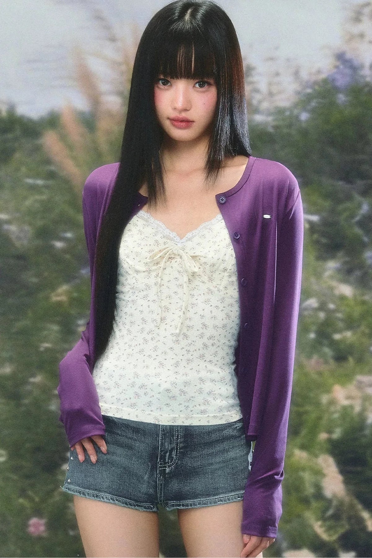 Purple Knit Summer Cardigan Set-Up
