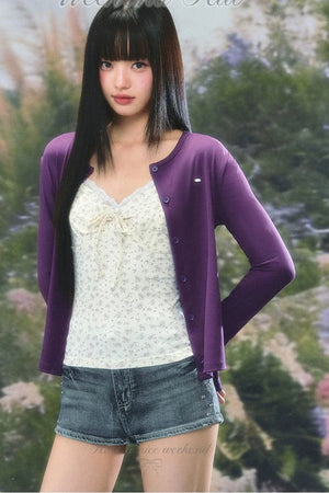 Purple Knit Summer Cardigan Set-Up