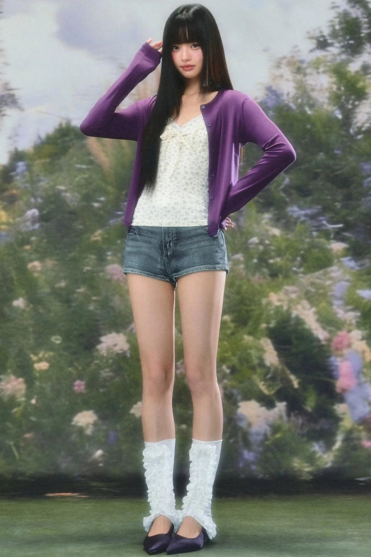 Purple Knit Summer Cardigan Set-Up