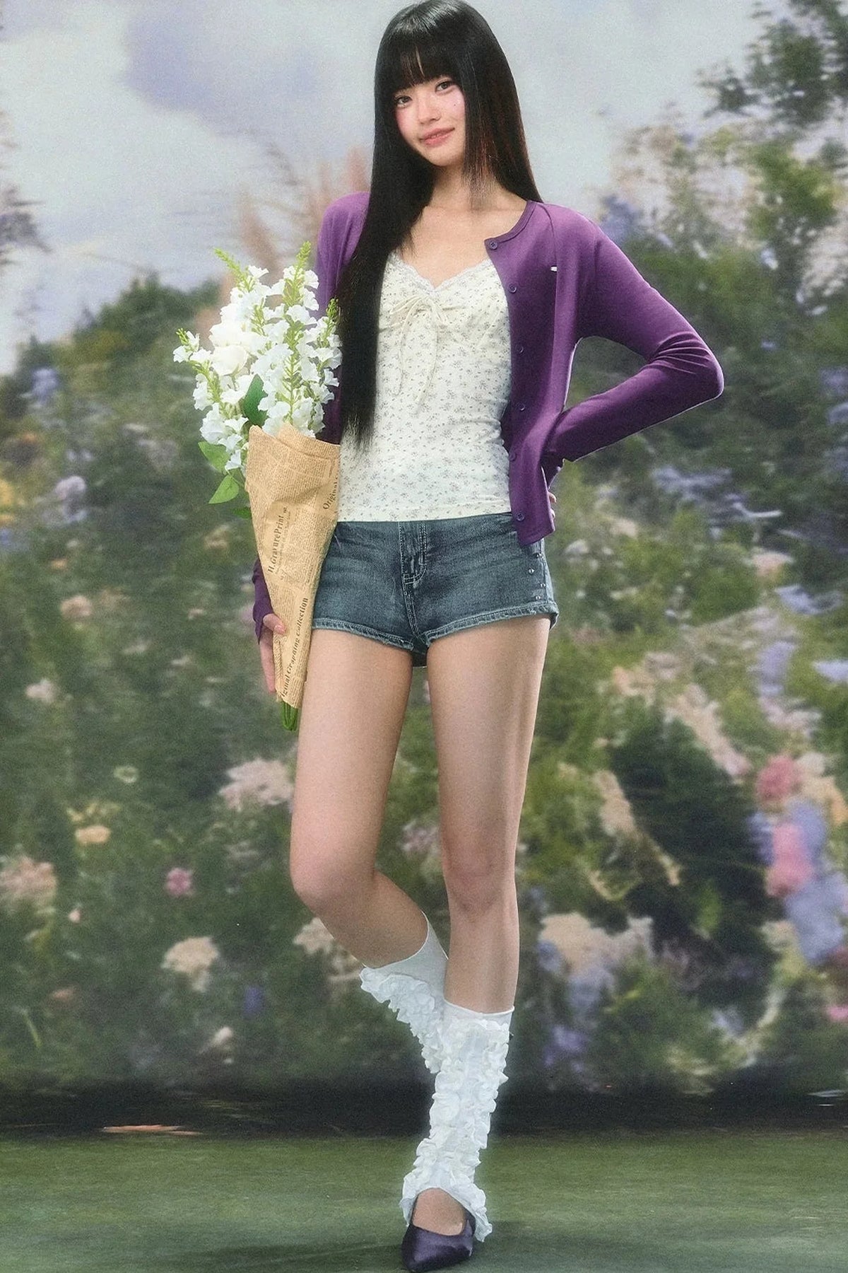 Purple Knit Summer Cardigan Set-Up