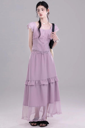 Purple Lace A-Line Skirt Top Set