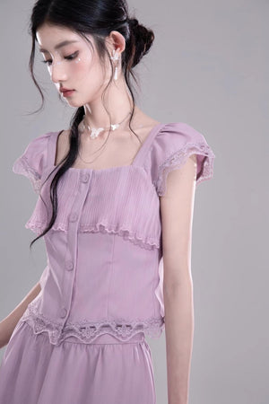 Purple Lace A-Line Skirt Top Set
