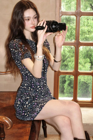 Purple Lilac Floral Puff Sleeve Dress