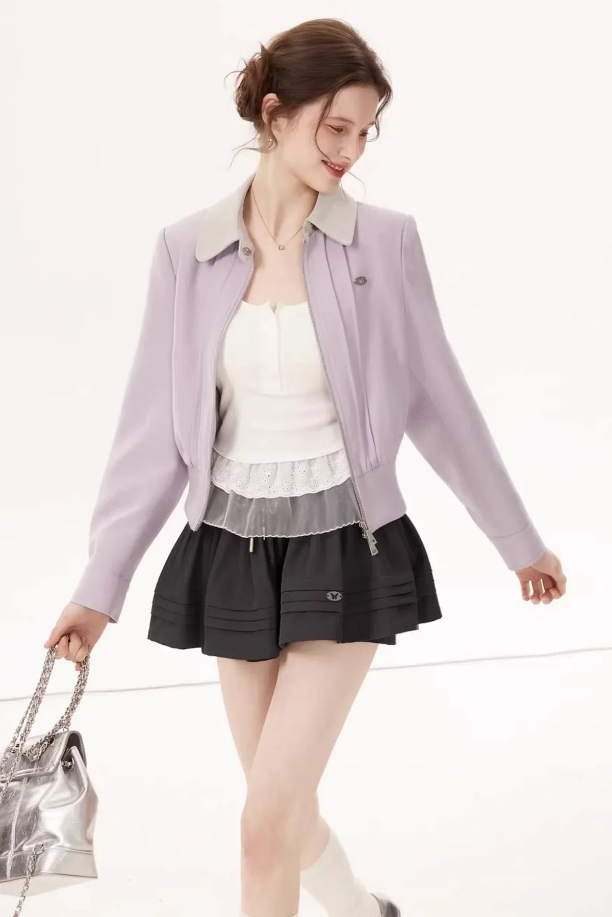 Purple Linen Color-Block Jacket
