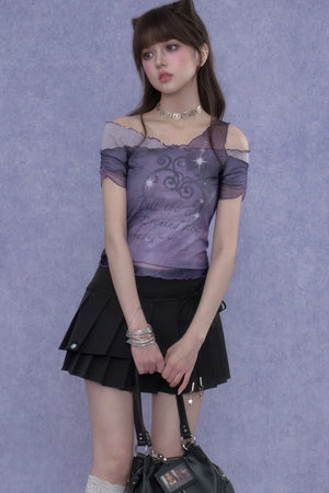 Purple Mesh One-Shoulder Top