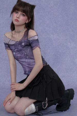 Purple Mesh One-Shoulder Top
