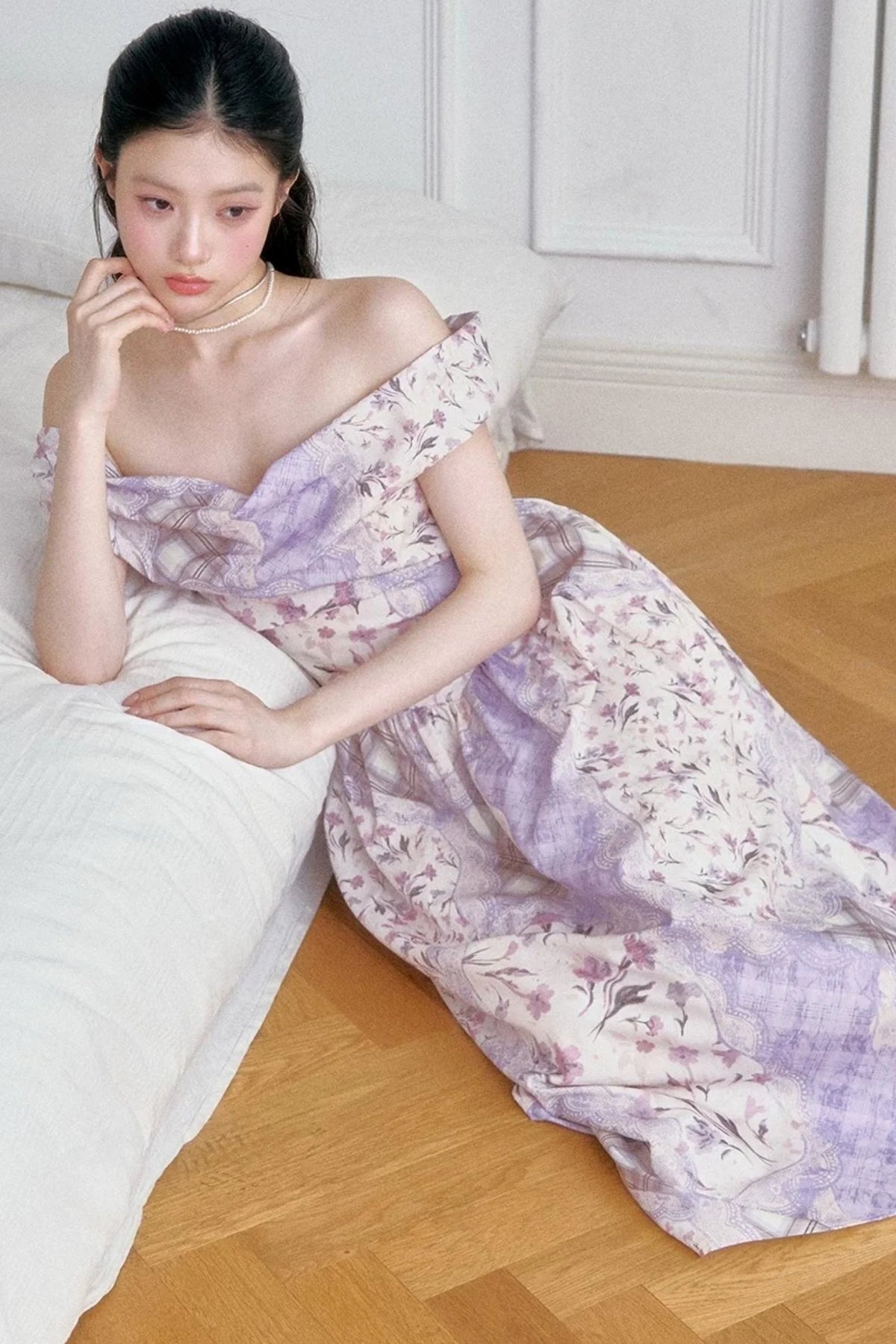 Purple Mist Plaid Off-Shoulder Dress