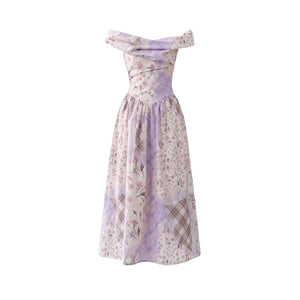 Purple Mist Plaid Off-Shoulder Dress