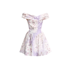 Purple Mist Plaid Off-Shoulder Dress