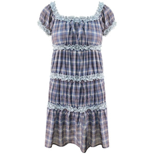 Purple Plaid Puff Sleeve Dress
