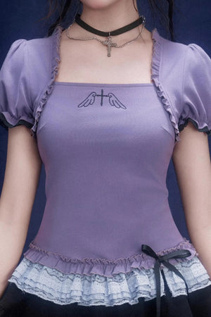 Purple Puff Sleeve Lace Top