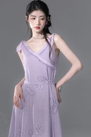 Purple Sequin Camisole And Asymmetrical Hem Dress Set