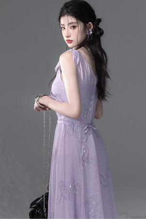 Purple Sequin Camisole And Asymmetrical Hem Dress Set