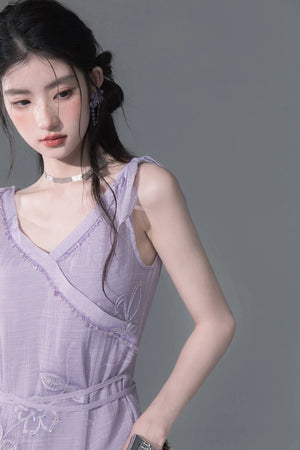 Purple Sequin Camisole And Asymmetrical Hem Dress Set