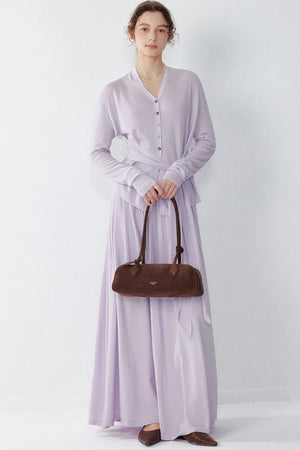 Purple Silk Blend Knit Sweater & Skirt Set-Up