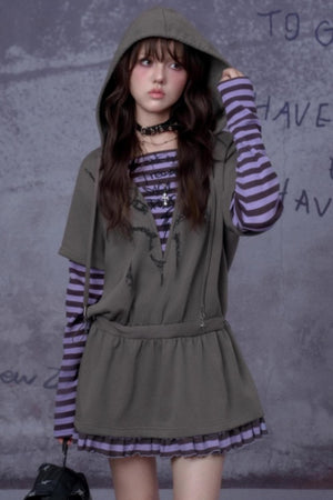 Purple Spirit Fake Two Hooded Dress