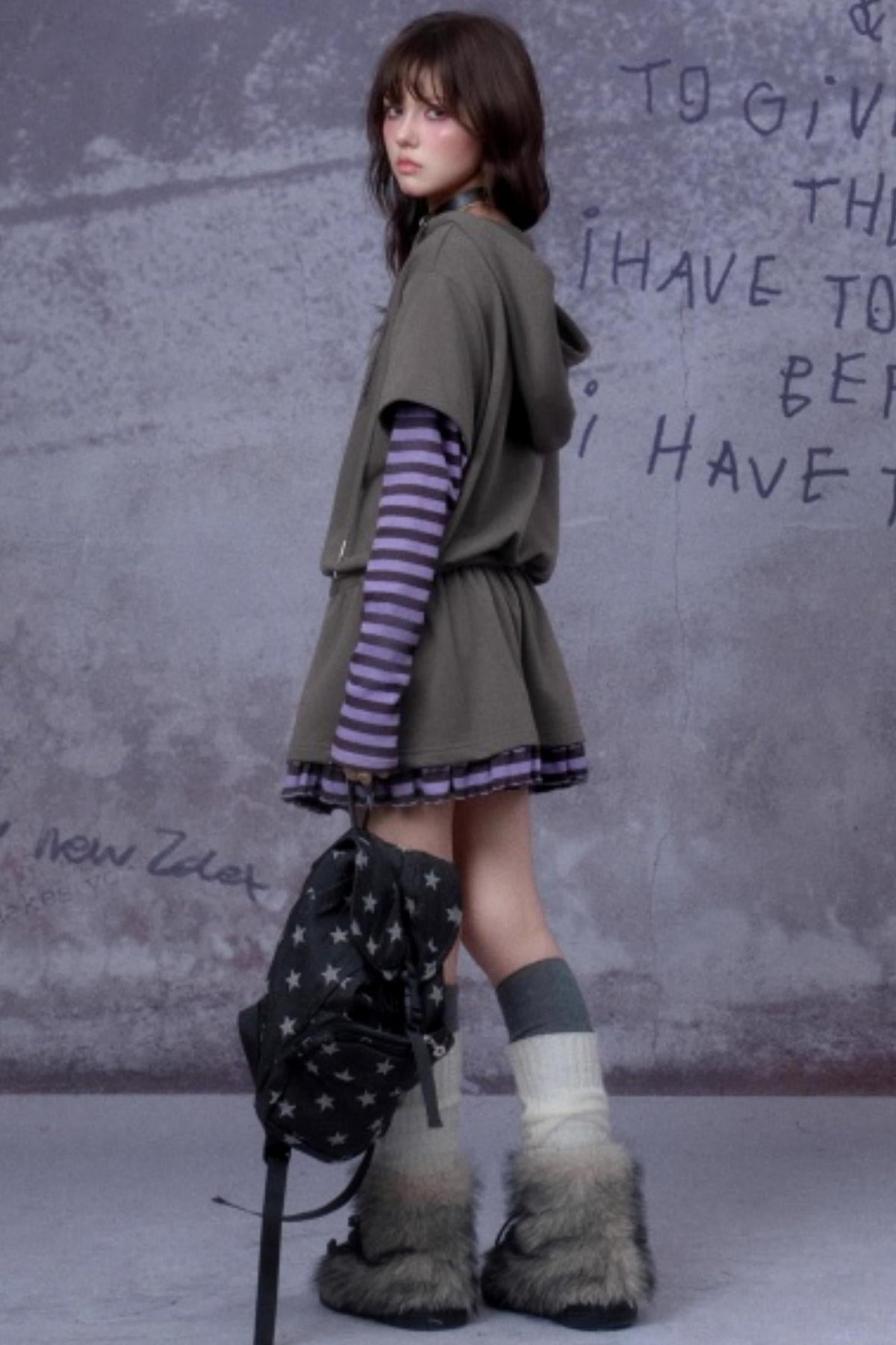 Purple Spirit Fake Two Hooded Dress