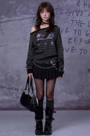 Purple Star Slanted Shoulder Sweatshirt