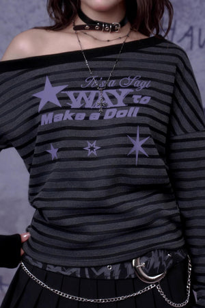 Purple Star Slanted Shoulder Sweatshirt