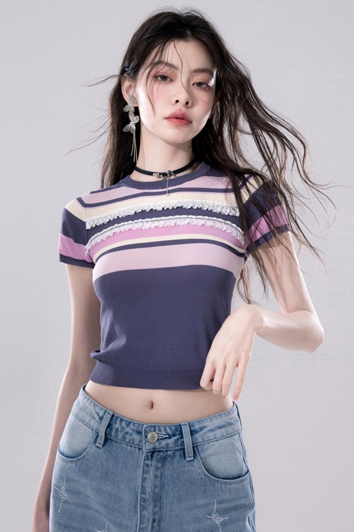 Purple Stripe Knit Top